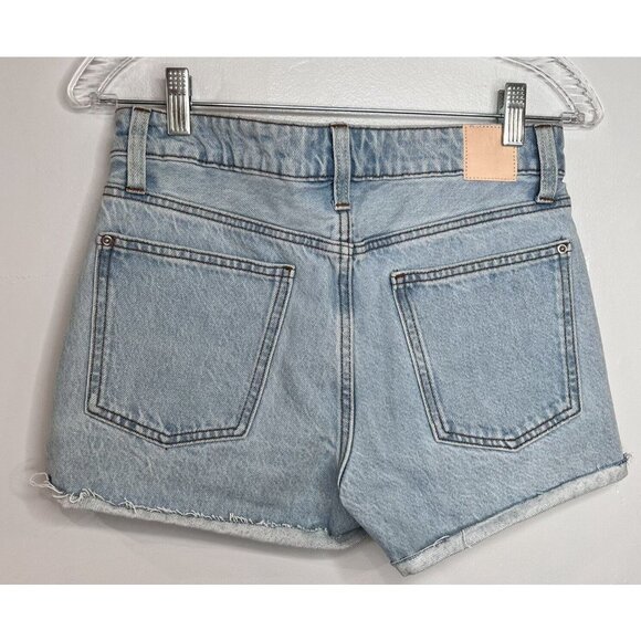 Zara Jean Denim Shorts Womens Size 4 High Rise Rolled Hem Distressed Light Wash - Picture 2 of 8